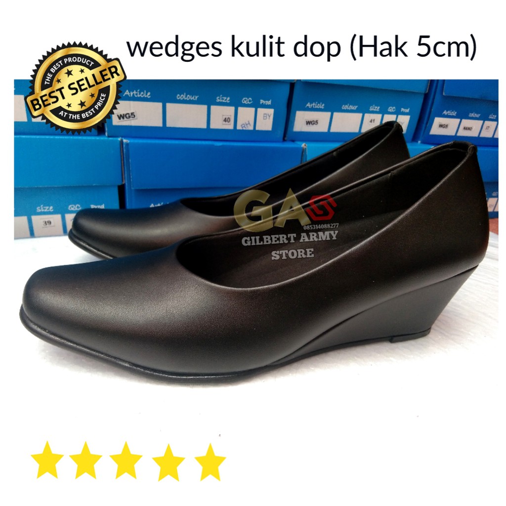 Sepatu Wedges Persit  ERASMAS ASli Ori hak 5cm kulit Kilap-Dop 36-43 GILBERT ARMY STORE Murah Grosir