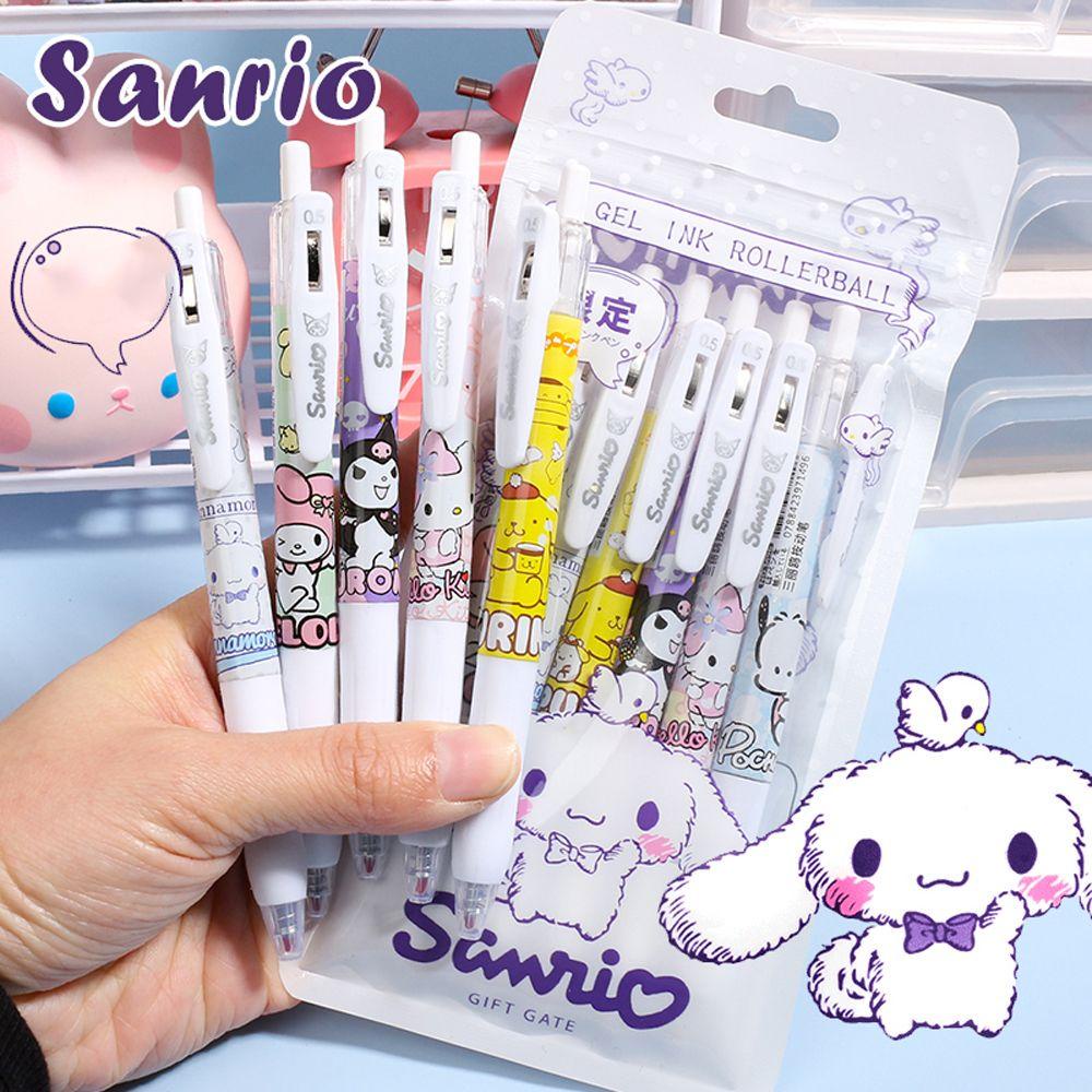 6pcs / Set Pulpen Gel Desain My Melody Tinta Hitam Cepat Kering Kapasitas Besar Untuk Pelajar Perempuan