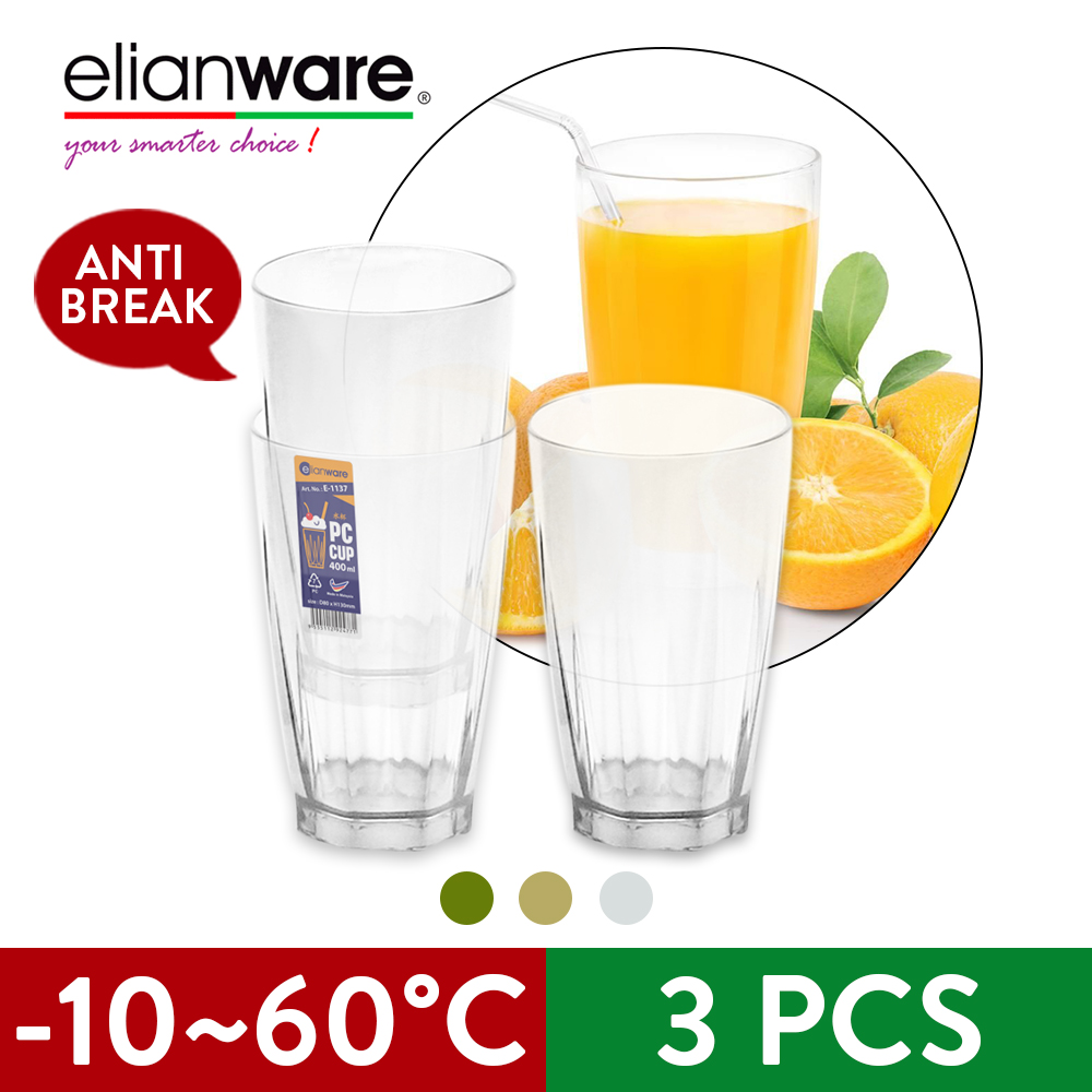 Elianware Classy Unbreakable Drink Cup Mug (400ml) 3 Pcs Gelas