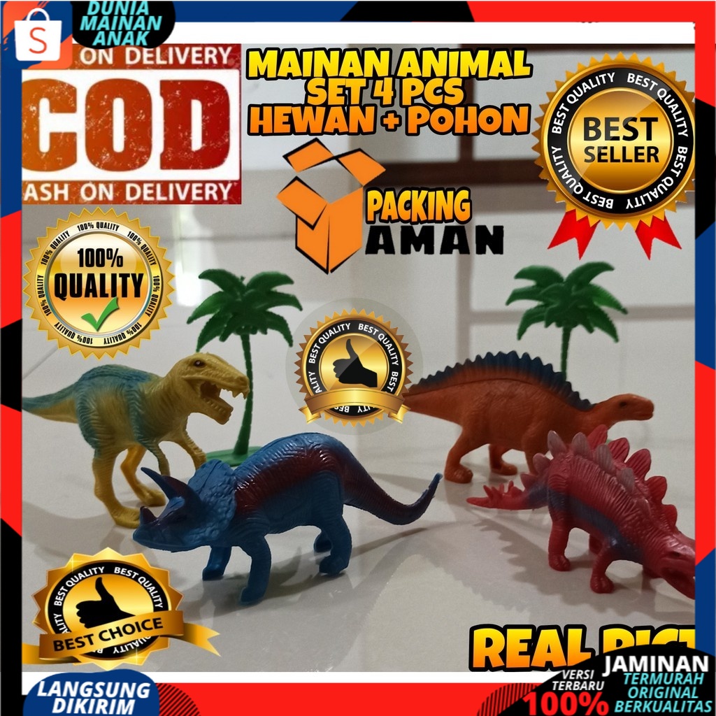 Mainan Anak 4Pcs Hewan Mainan Binatang Liar Buas Wild Animal Jurassicc Darat Laut Miniatur Murah SNI