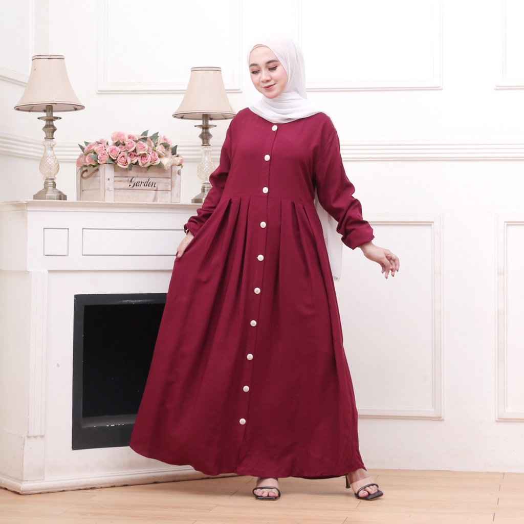 Gamis Syari Terbaru Rayon Premuim Polos Murah Lengan Panjang Busana Muslim Wanita  Remaja Dewasa Kekinian Wudhu Friendly-Marun