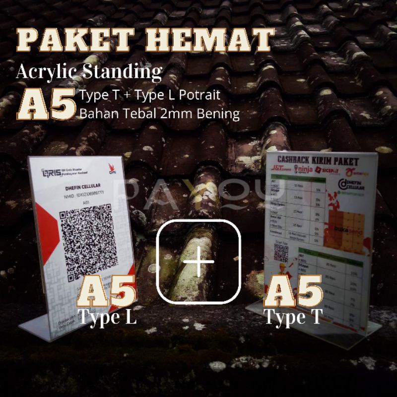 

PAKET HEMAT DAPAT 2PCS STANDING ACRYLIC A5 (1 Type L + 1 Type T) Potrait/ Tempat Brosur/ Menu