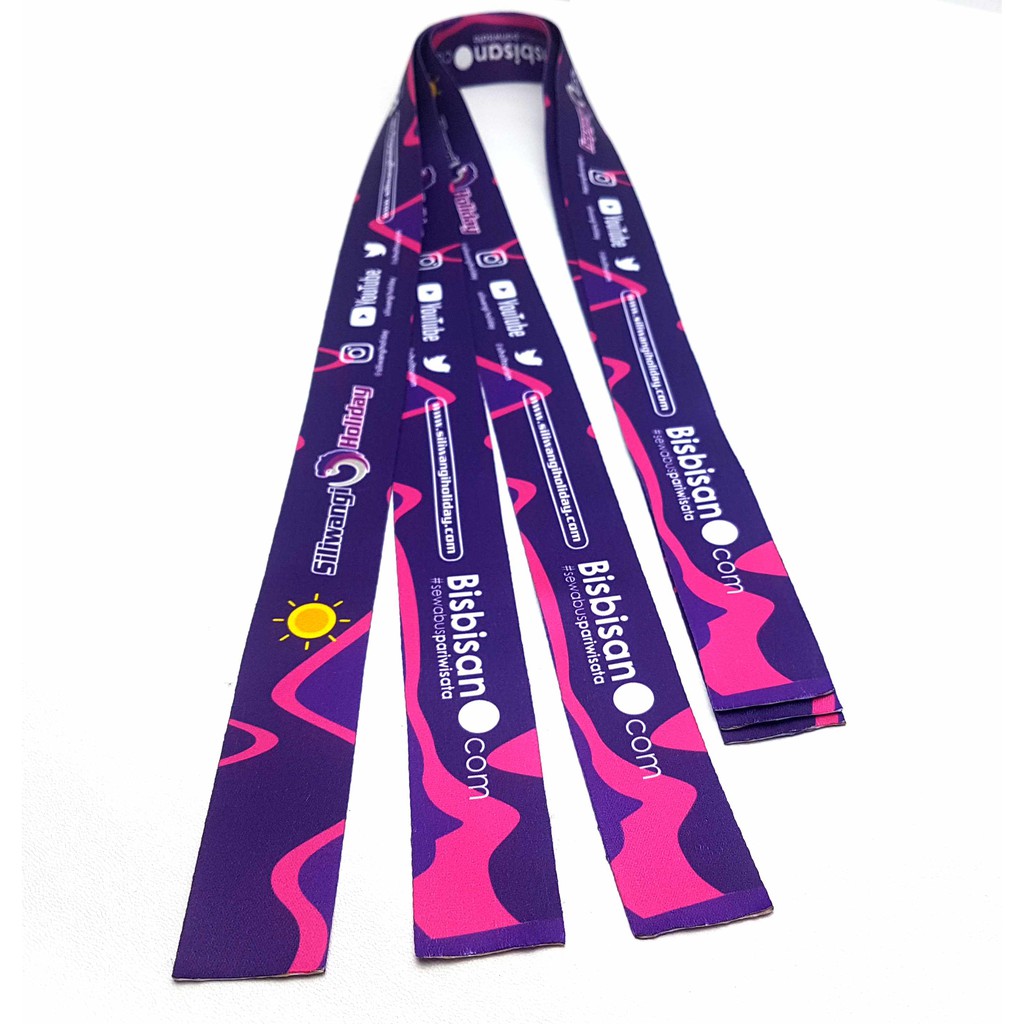 lanyard card print 3cm bahan pita tisu printing 2 muka tanpa finishing / tali medali