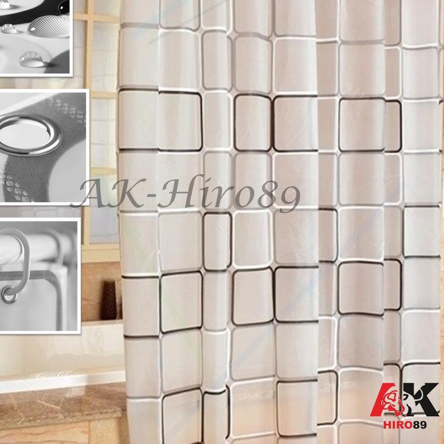 ℮ Tirai Kamar Mandi Anti Air Tirai PEVA 180x200cm ۞