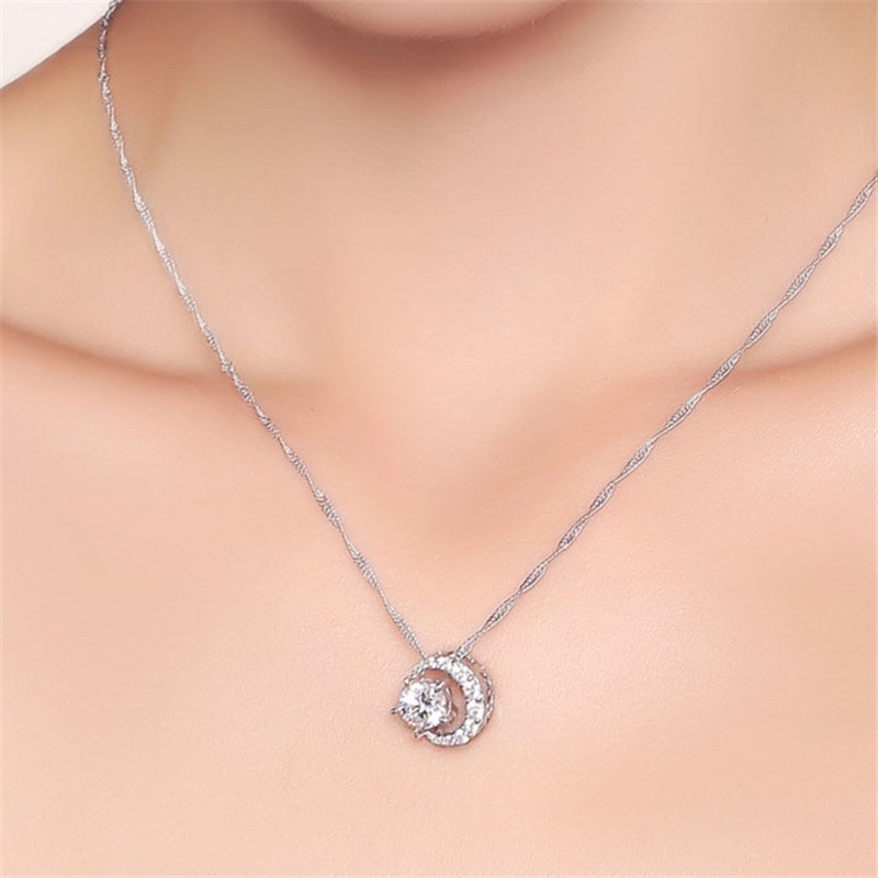 [Ready Stock]Fashion Silver Plated Star and Moon Pendant Simple All-Match Necklace