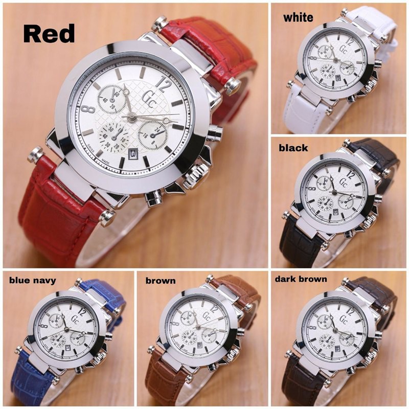 Jam Tangan GC Chrono Polos | Jam Guess Collection | Kulit Ring Silver & Plat Hitam + Tanggal