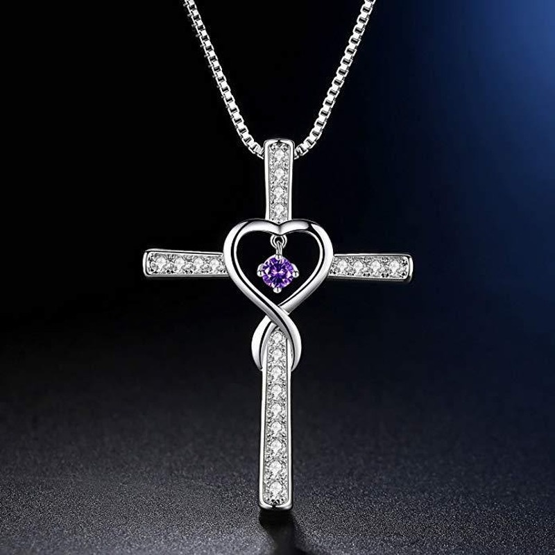 [Ready Stock]Fashion New Cross Inlaid Diamond Pendant Plated 925 Silver Love Necklace