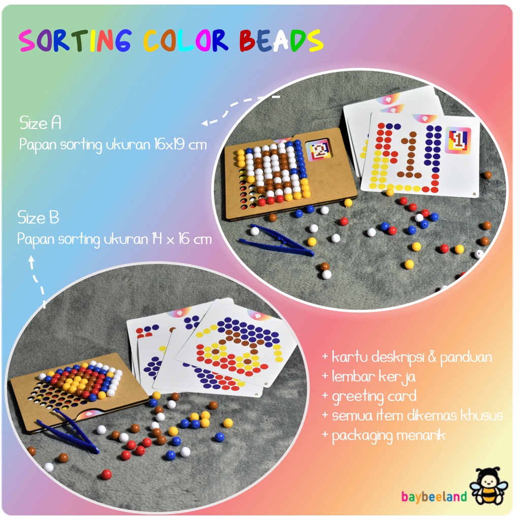 Baybee Land Sorting Color Beads/ Permainan Edukatif Montessori Permainan Memilah Manik Warna Warni