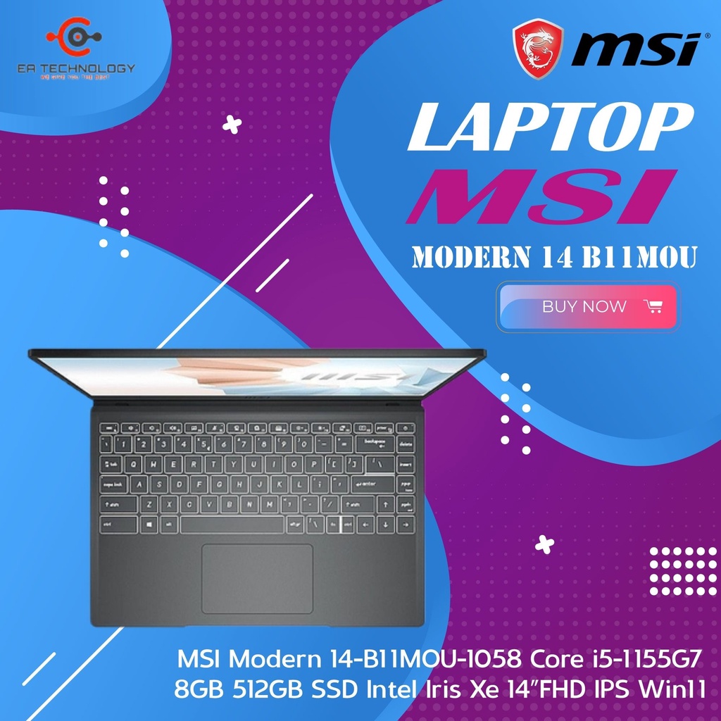MSI Modern 14-B11MOU-1058 Core i5-1155G7 8GB 512SSD IrisXe FHD IPS W11-2