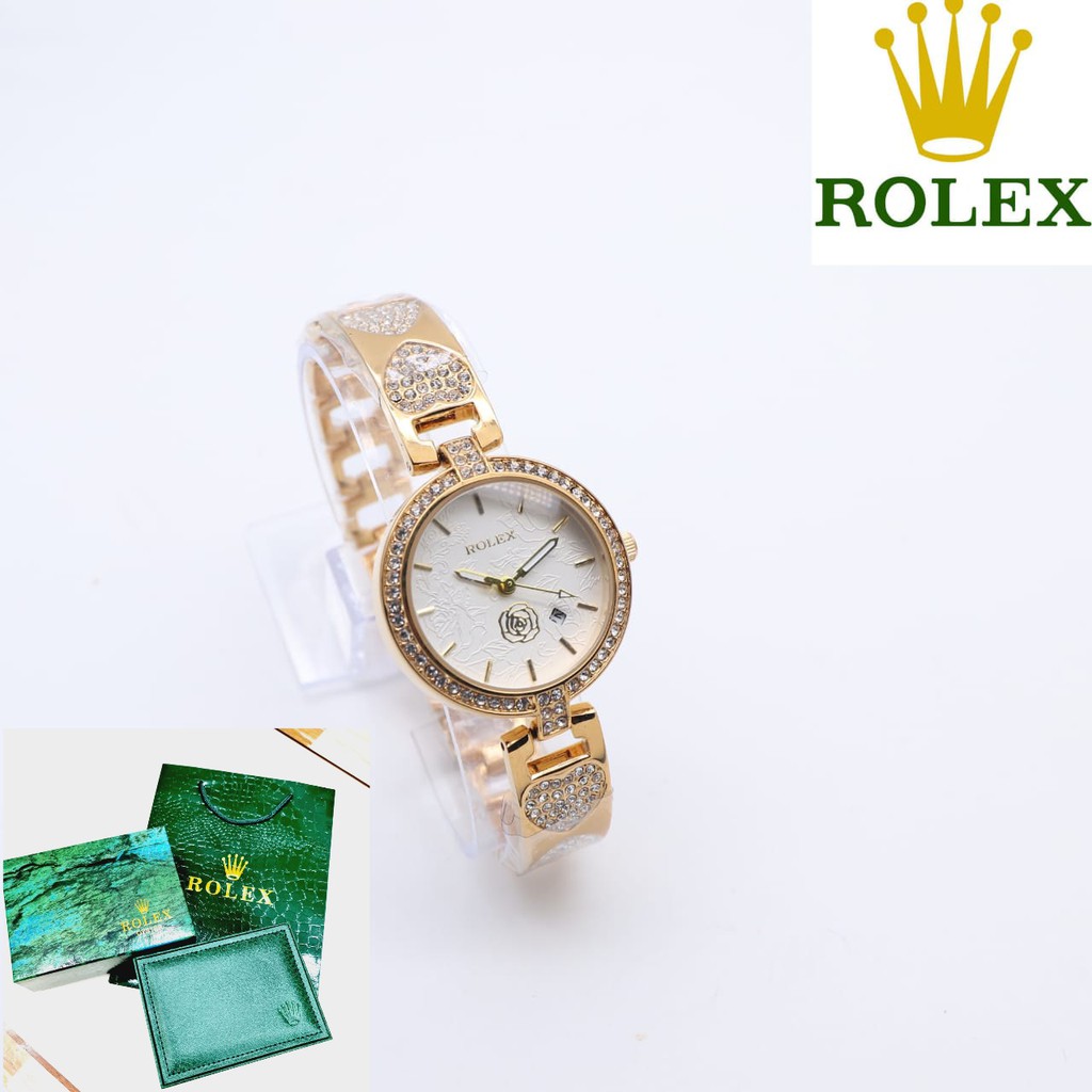 (COD) Jam Tangan Wanita Rolex R4168 Mjk Tanggal Aktif Tali Rantai Free Box Original & Paperbag - Jam