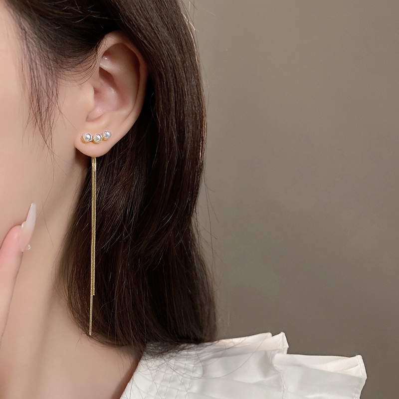 Anting Gantung Panjang Model Rumbai Dengan Mutiara Untuk Wanita