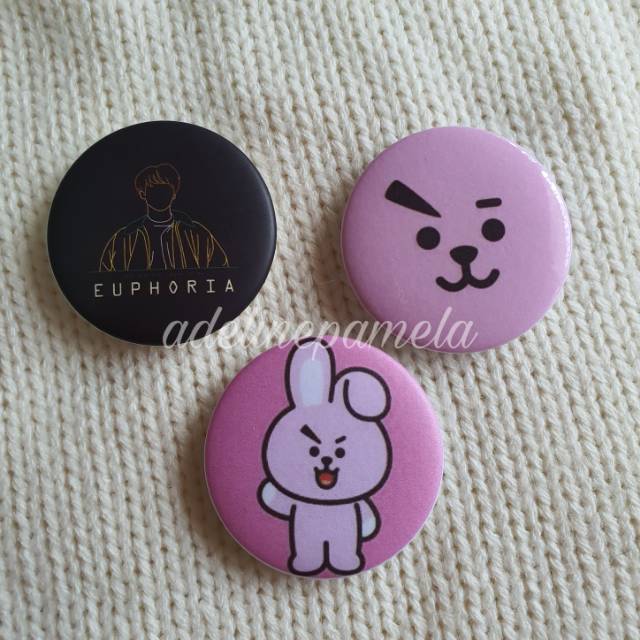 Unofficial BT21 Cooky Button Pins, BTS Jungkook Euphoria Button Pin