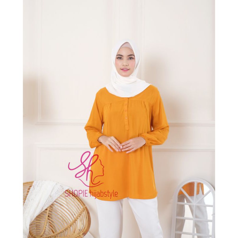 Blus Polos Mustard - Blouse Polos Rayon - Kubus - Fathin Basic - Kuning Kunyit - SHOPIE Hijabstyle-2