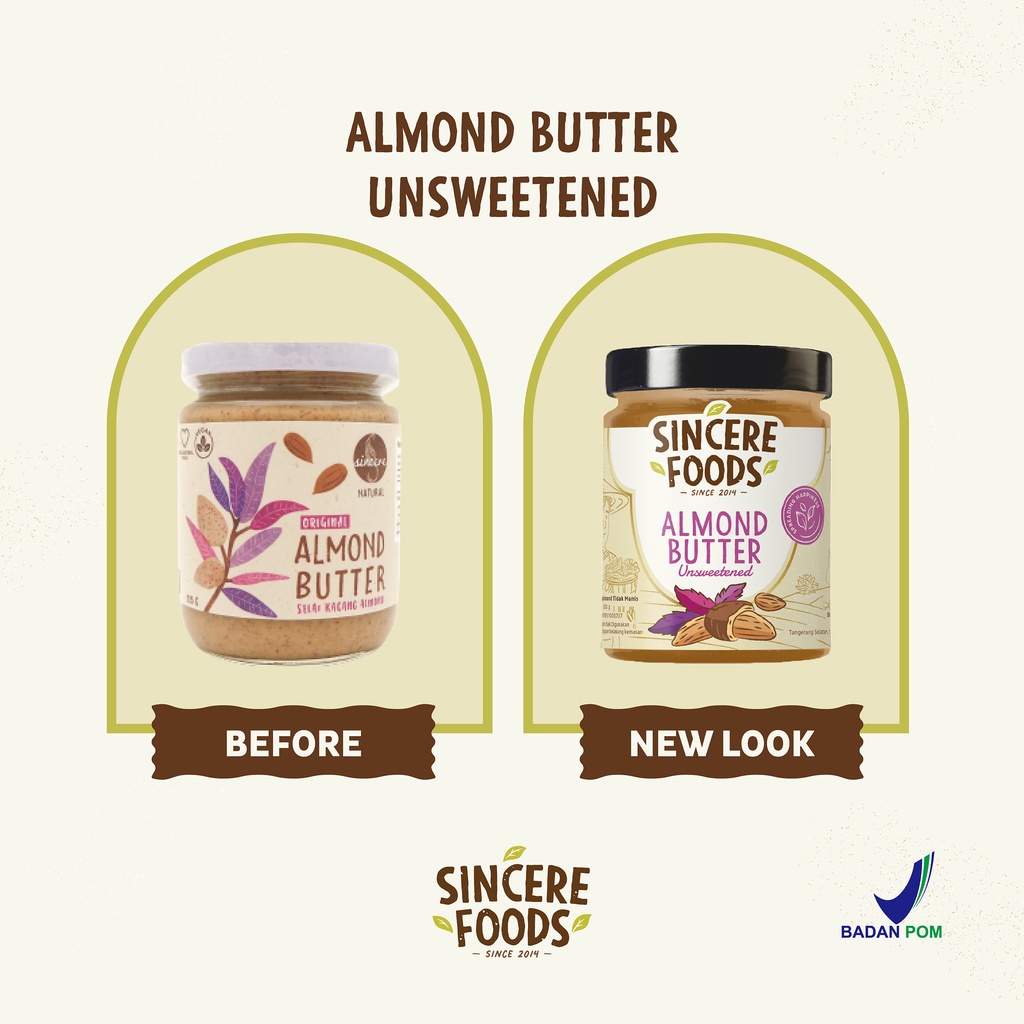 Organic Almond Butter Unsweetened Sincere Foods / Selai Kacang Almond 300g