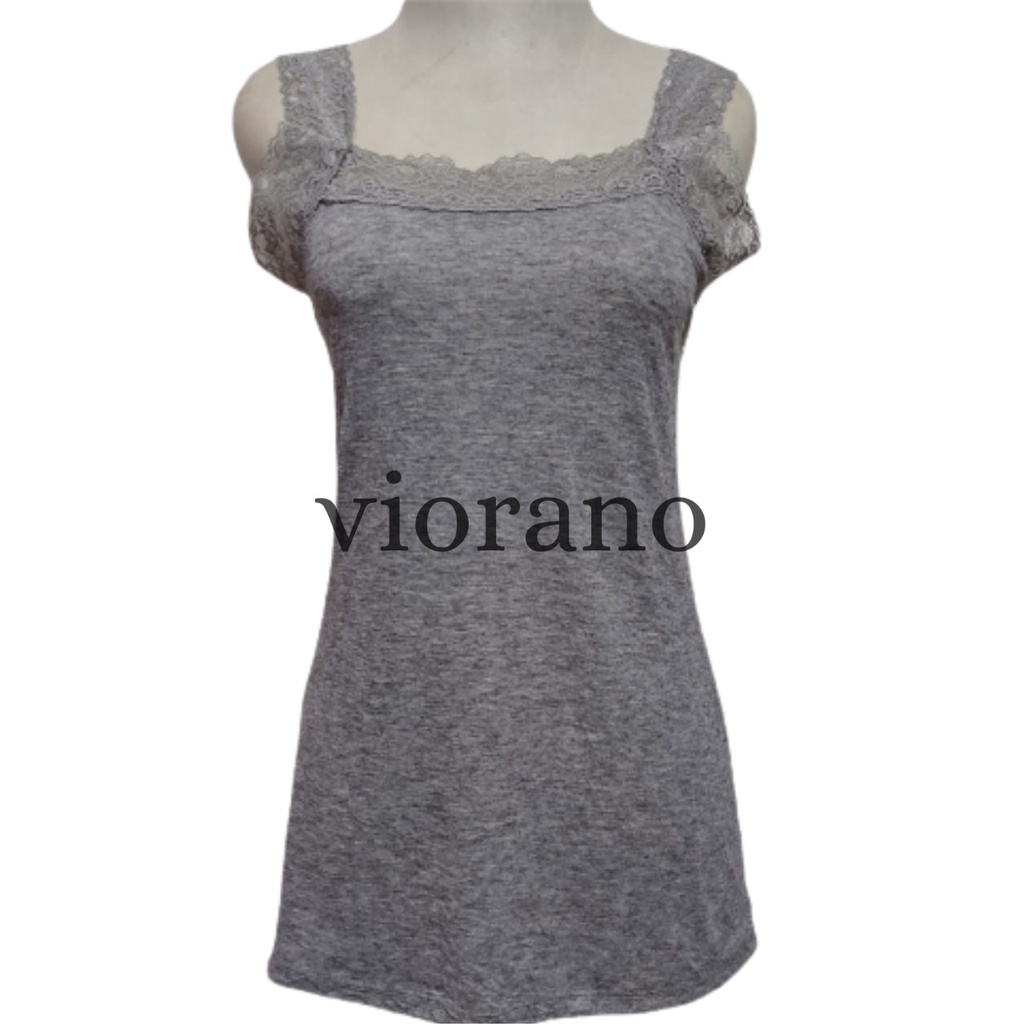 Termurah Tanktop Renda Wanita Harga Murah All Size Tengtop Cewek Camisol Tali Renda Tentop Dalaman-Abu Muda Standar