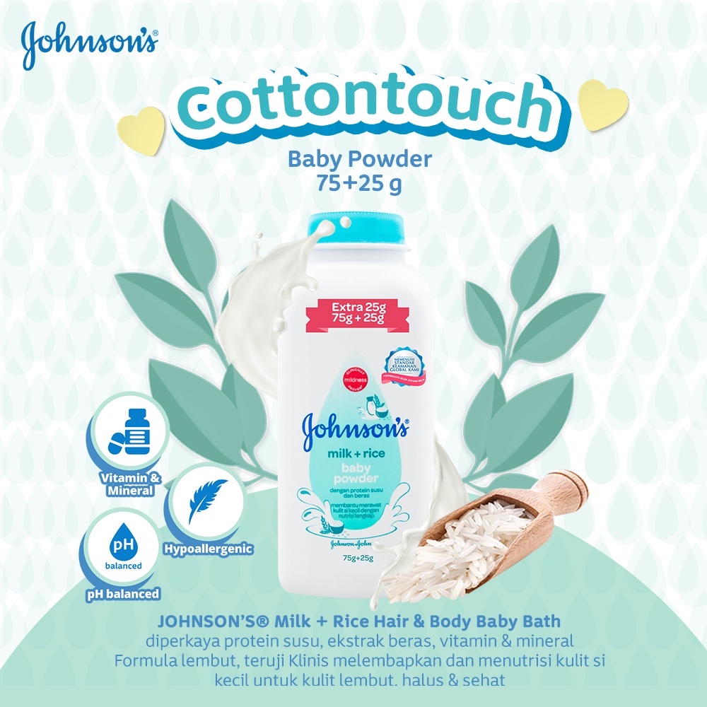 JOHNSON'S Milk + Rice Baby Powder - Bedak Bayi Extra Fill 75+25gr