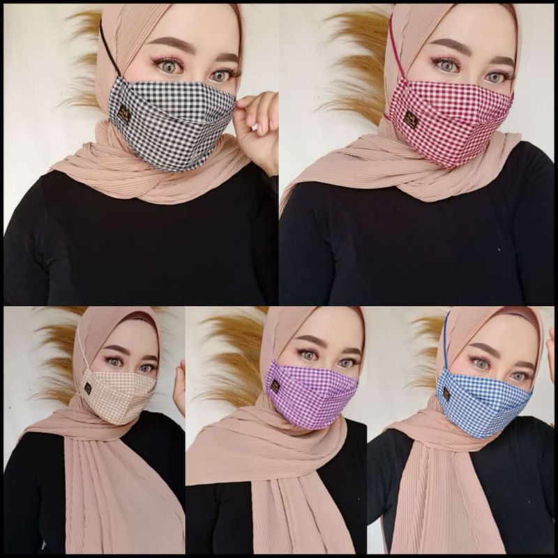 MASKER KAIN Origamy 3D motif Kotak-kotak