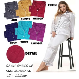 LP BAJU  TIDUR PIYAMA SATIN EMBOS  JUMBO XL WANITA LENGAN 