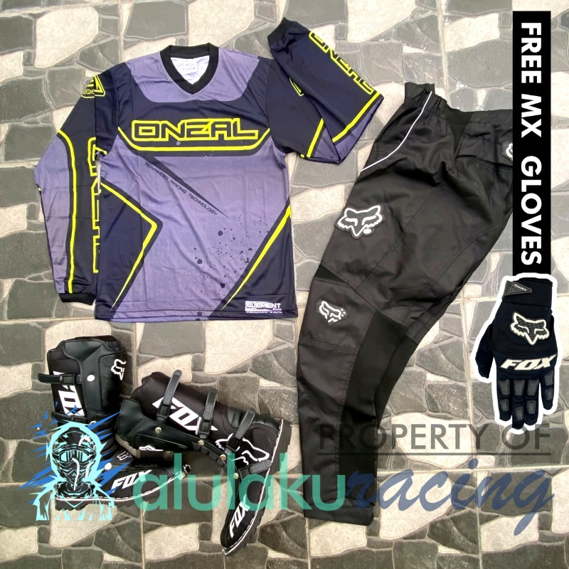 Jersey, Celana, Sarung Tangan &amp; Sepatu Fullprint with Protectors Fullset MX Trail Motocross - Paket Bundling ONCTFG120101-F41