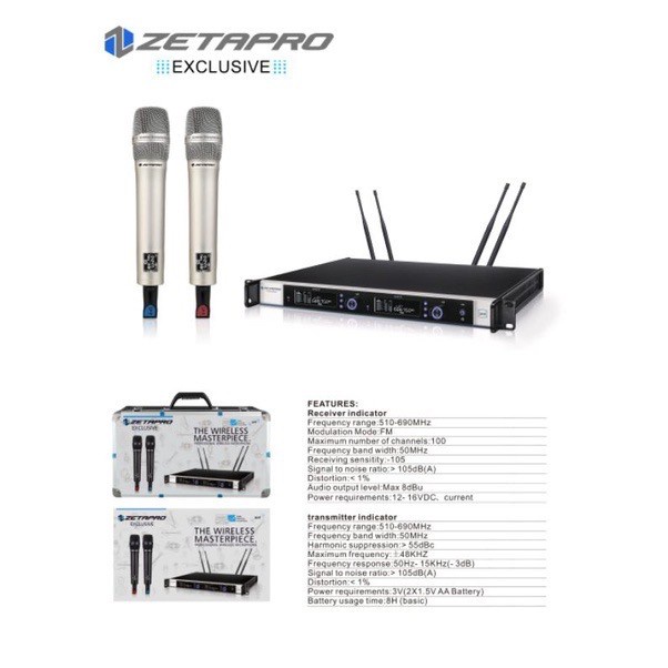 MIC Vokal WIRELESS ZETAPRO EXCLUSIVE 1 Pro Like Hardwell JTS 8 ORI Multi Frequensi + Hardcase