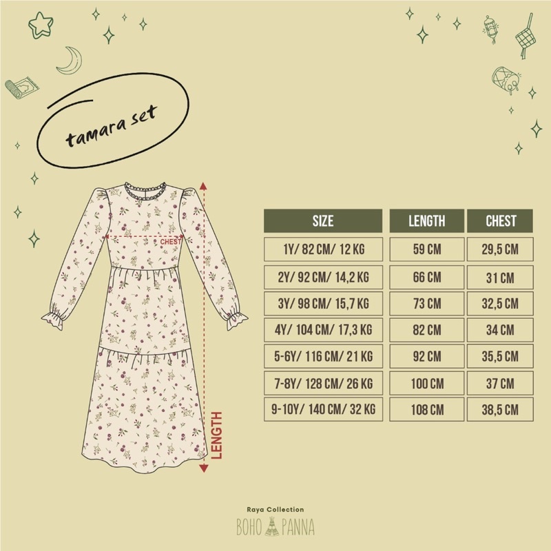 TAMARA SET - Bohopanna Bohobaby - Baju Muslim Anak Perempuan - Baju Gamis Anak - Dress Anak 1 - 4 Tahun - Baju Hari Raya Anak - Baju Ramadhan Anak Perempuan