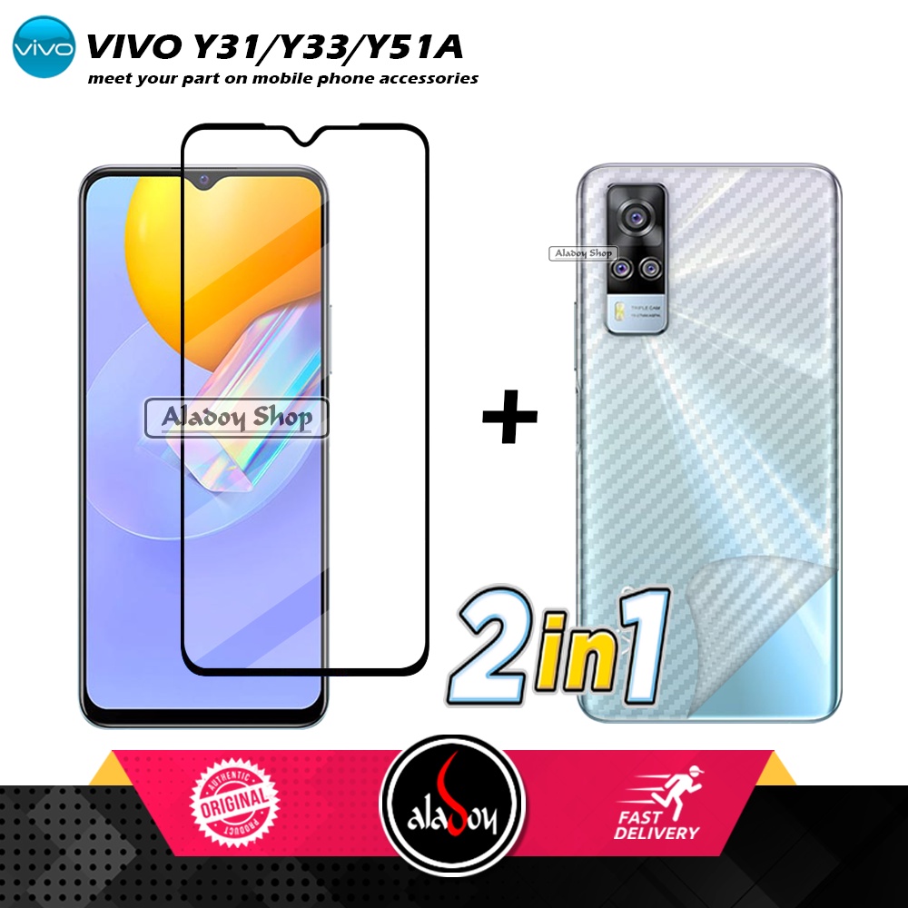 PAKET 2 IN 1 Tempered Glass Layar Vivo Y31/Y33/Y51A + Skin Carbon Film 3D