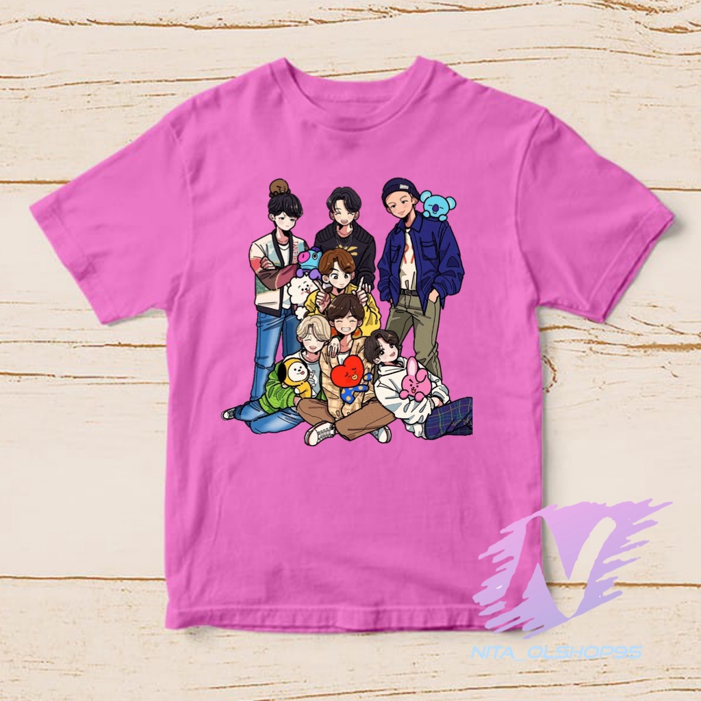 kaos anak kpop animasi kartun BTS