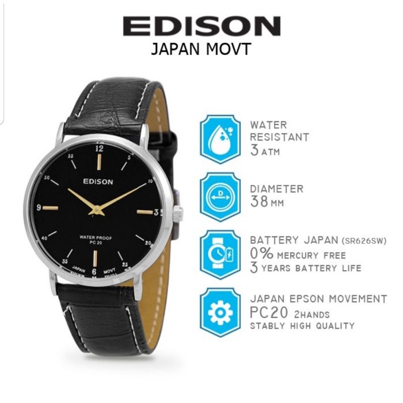 Jam Tangan Edison AR 240.8 G Slim Type Waterproof Japan Movement