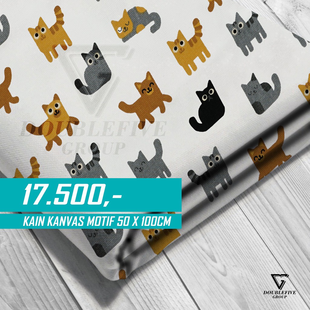 Kain Kanvas Meteran Motif 50 x 100 Cm - Kucing Putih