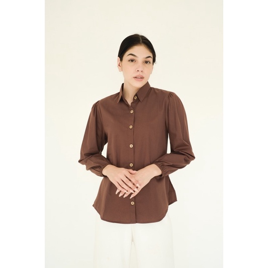 Polaidn Myra Blouse Longsleeve - Kemeja Wanita - Kemeja Lengan Panjang-CAPPUCINO