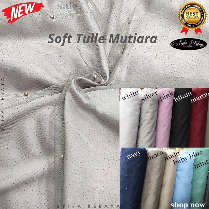 Kain tile mutiara. Tille mutiara. Kain tulle. Kain tile meteran. Kain tile polos mutiara. Tille Tule