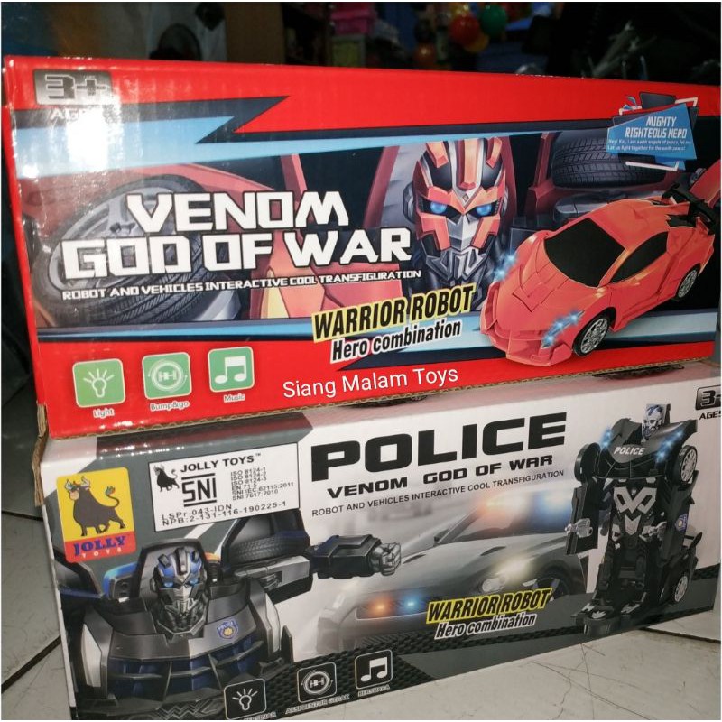 Mainan anak Mobil jadi Robot Venom God of War pakai baterai batre ada lampu musik bump and go