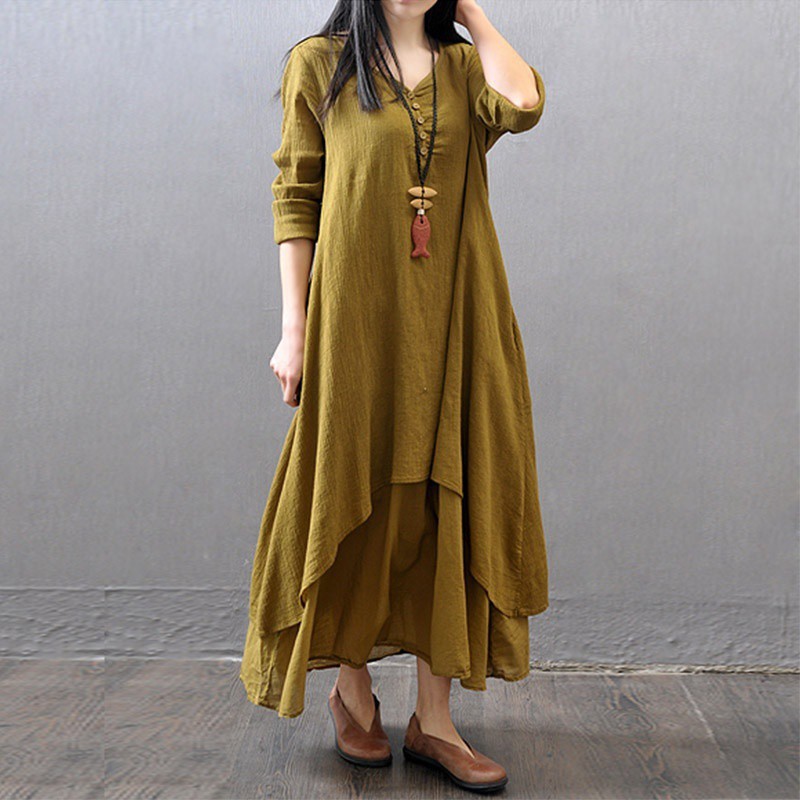 Dress Wanita Casual Model Longgar Bahan Katun
