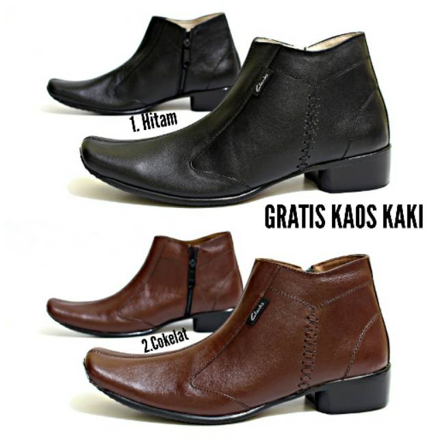 Sepatu Pantofel Clarks Pria Kulit Asli Formal Zipper Black / Brown