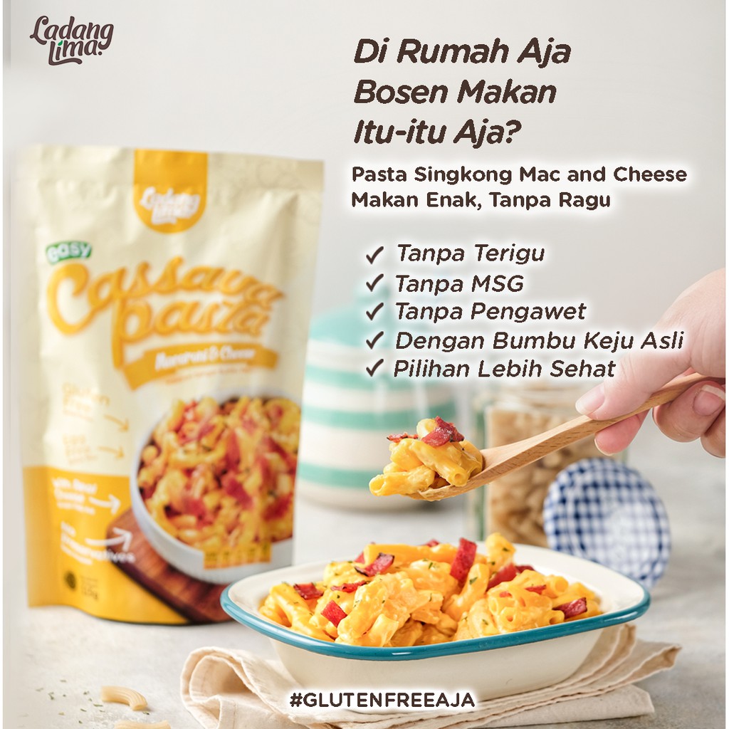 Ladang Lima Cassava Pasta Mac n Cheese 115gr / Bolognese 155gr / Fusili 100gr / BANDUNG