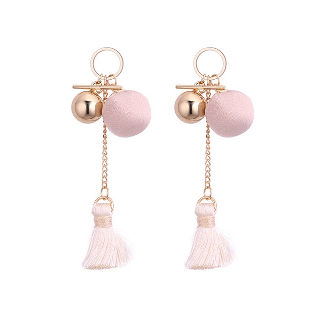 LRC Anting Tusuk Fashion Tassel&amp;fuzzy Ball Decorated Long Earrings