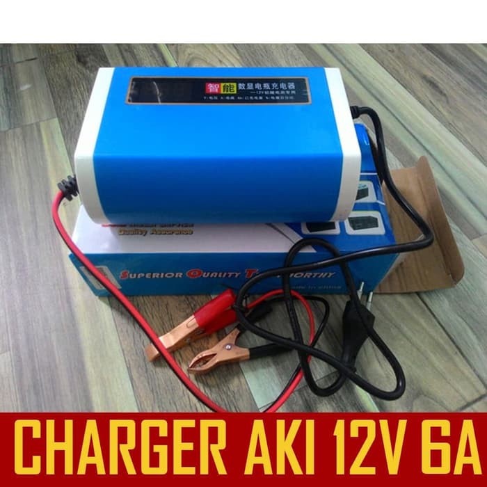Charger Aki Cas Aki Otomatis Charger Accu Charger aki Mobil 6A - Biru LCD