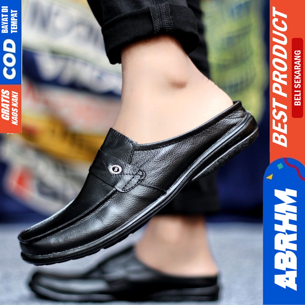 Sepatu Sandal Casual Kulit Asli Bustong Tutong Sendal Slop Original Murah Terbaru Kekinian