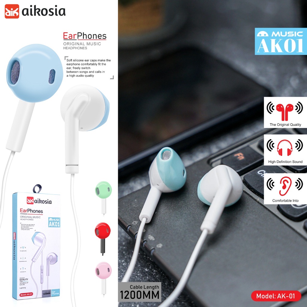 BOS - HF AIKOSIA MODEL AK01 | HANDSFREE EARPHONE HENDSET EXTRA BASS AK-02