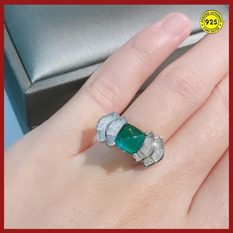 Cincin Batu Permata Emerald Alami Model Terbuka Dapat Disesuaikan