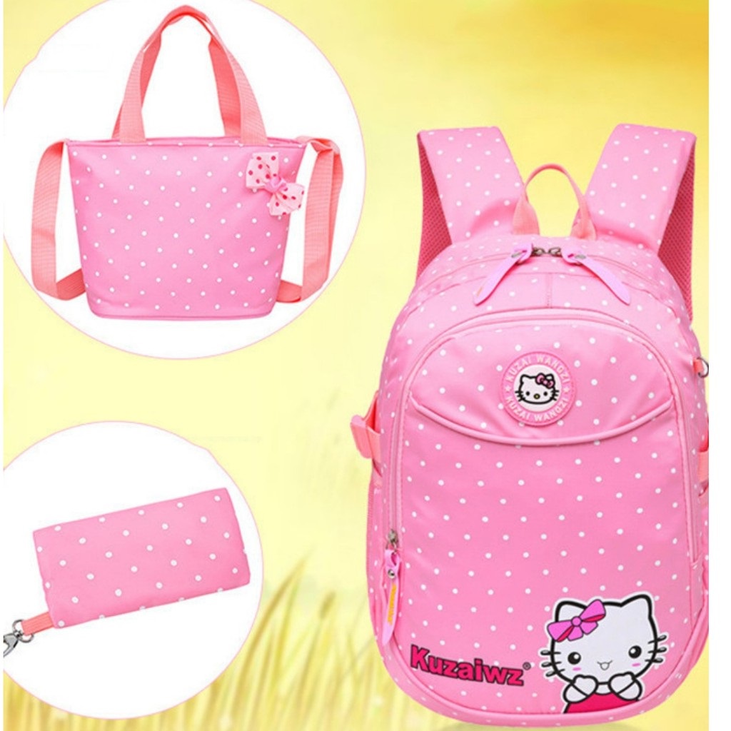 BATOSAI HELLOKITY POLKA - Tas Sekolah Anak Wanita Remaja Ransel 3in1 Backpack Stylish Bisa Muat Buku Besar