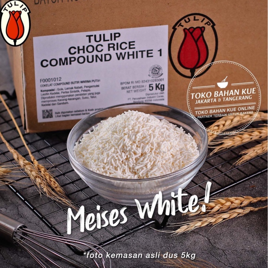 

Tulip Meises Chocorice White 100gr Cokelat Topping Meses Ceres Mesis Warna Putih