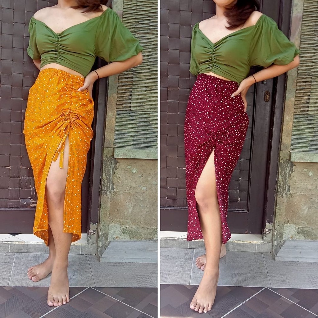 Skirt Serut Samping | Rok Belah Rayon Premium Motif Bali