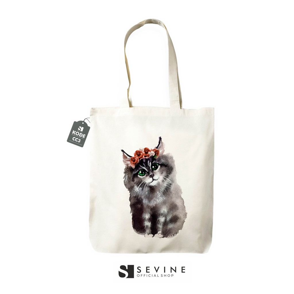 Sevine Totebag Tas Fashion Wanita Tote Bag Resleting Motif Cat - CC