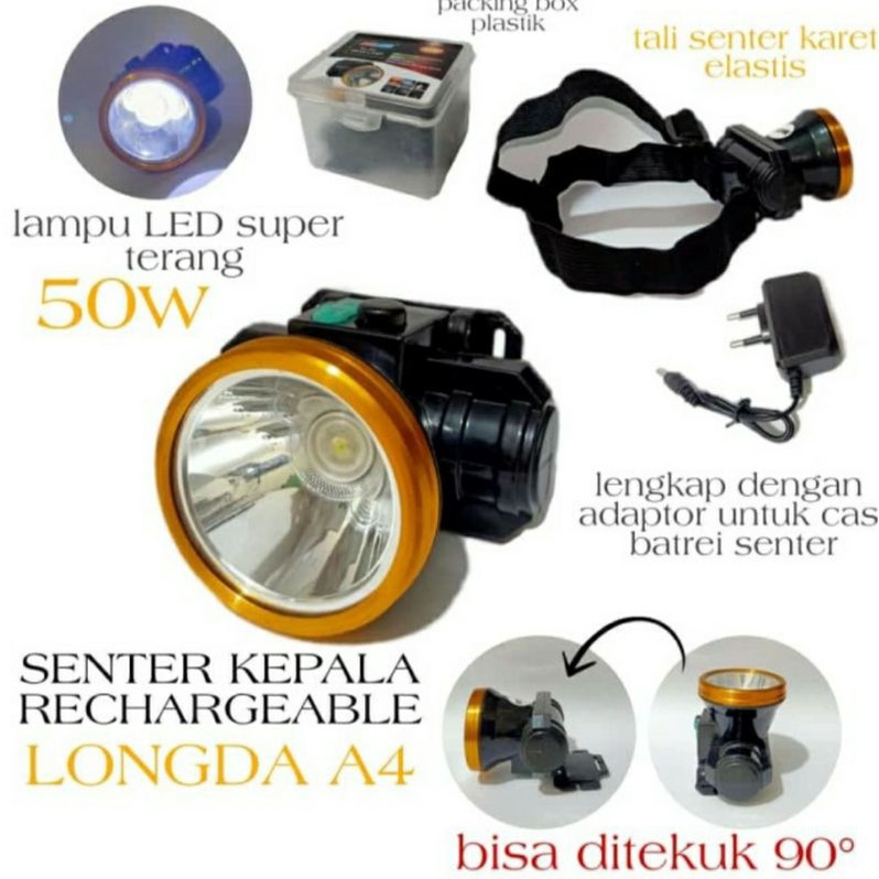 Cod Headlamp / Senter Kepala LED 50W Rechargeable RL A4