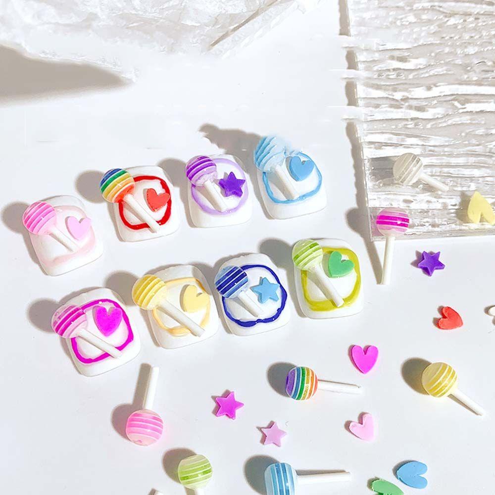 Mxbeauty Lollipop Perhiasan Nail Art Warna-Warni Musim Panas Lucu Permen Manis Kartun DIY Alat Nail Art