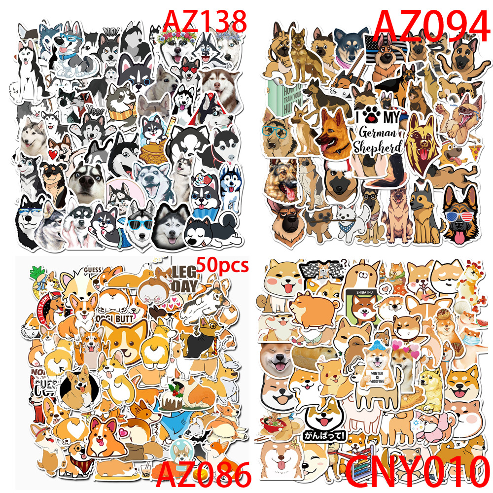 50pcs Motif Kartun Hewan Anjing Tahan Air Removable Untuk Dekorasi Laptop Kulkas Bagasi Cup