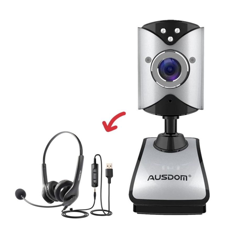 AUSDOM WEBCAM 480P + AUSDOM HEADSET USB BUNDLE - AW116 + BS01