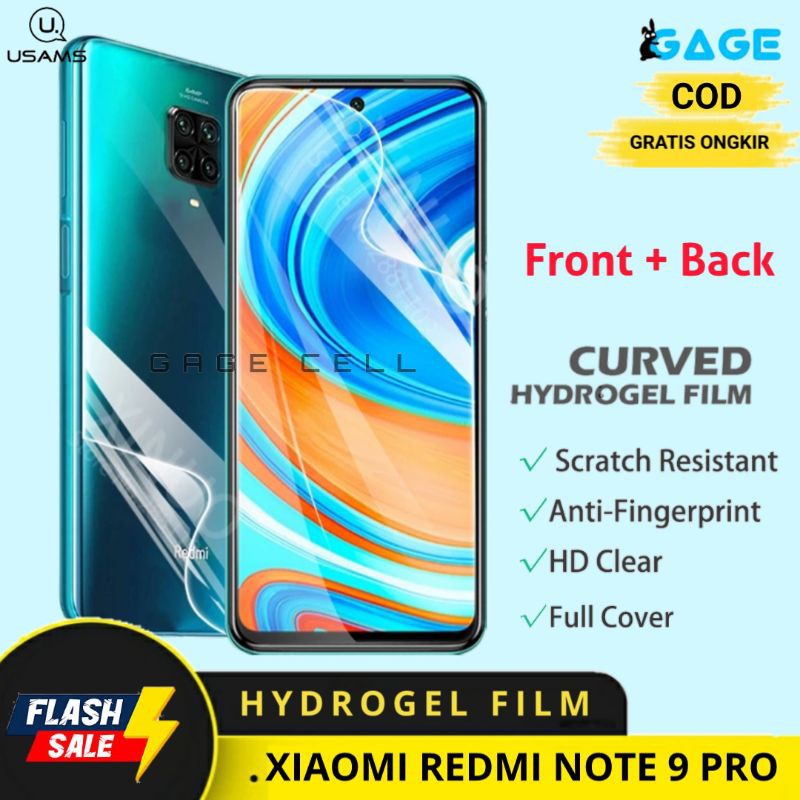 USAMS Hydrogel Film Antigores Screen Protector Depan Belakang Xiaomi Redmi Note 9 Pro Full Layar