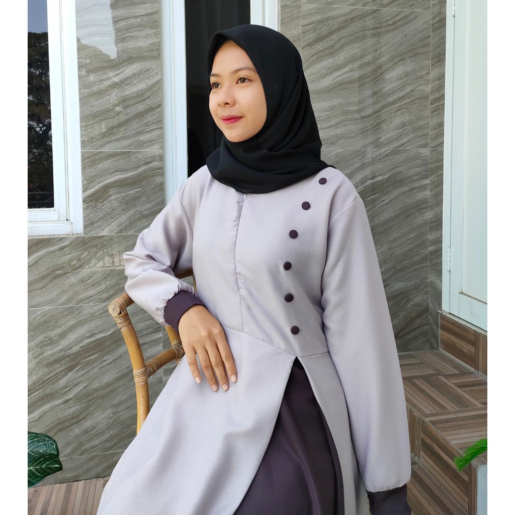 Gamis Syanaz Ity Crepe / Gamis Ity Crepe Kancing / Gamis Ity Crepe Kombinasi Premium